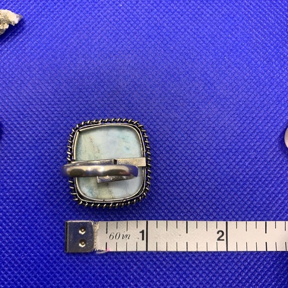 Comfort Curl ADJUSTABLE Big Square Larimar Ring! .925 Sterling Silver Overlay! - Picture 9 of 15